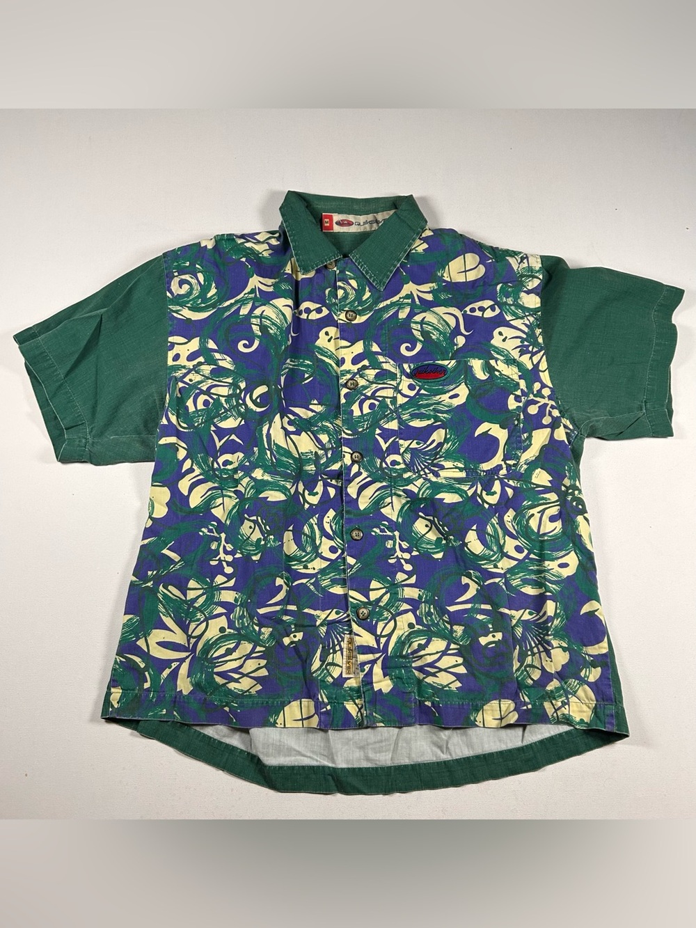 Vintage 80s Quicksilver Button Up Polo GreenShirt Fits: Large Made USA Abstract